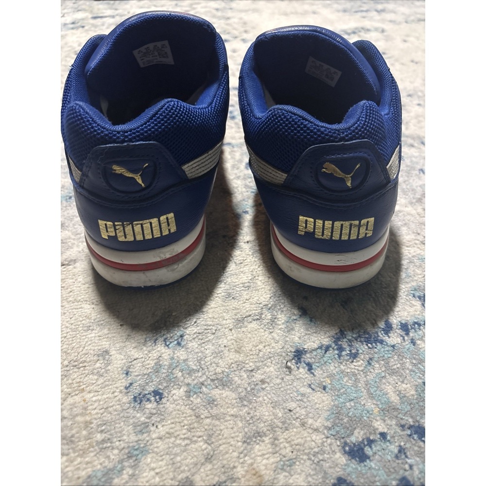 PUMA Men's Colorblock Mesh Leather Sneakers Blue White Red Low Top No Insoles - Picture 5 of 6